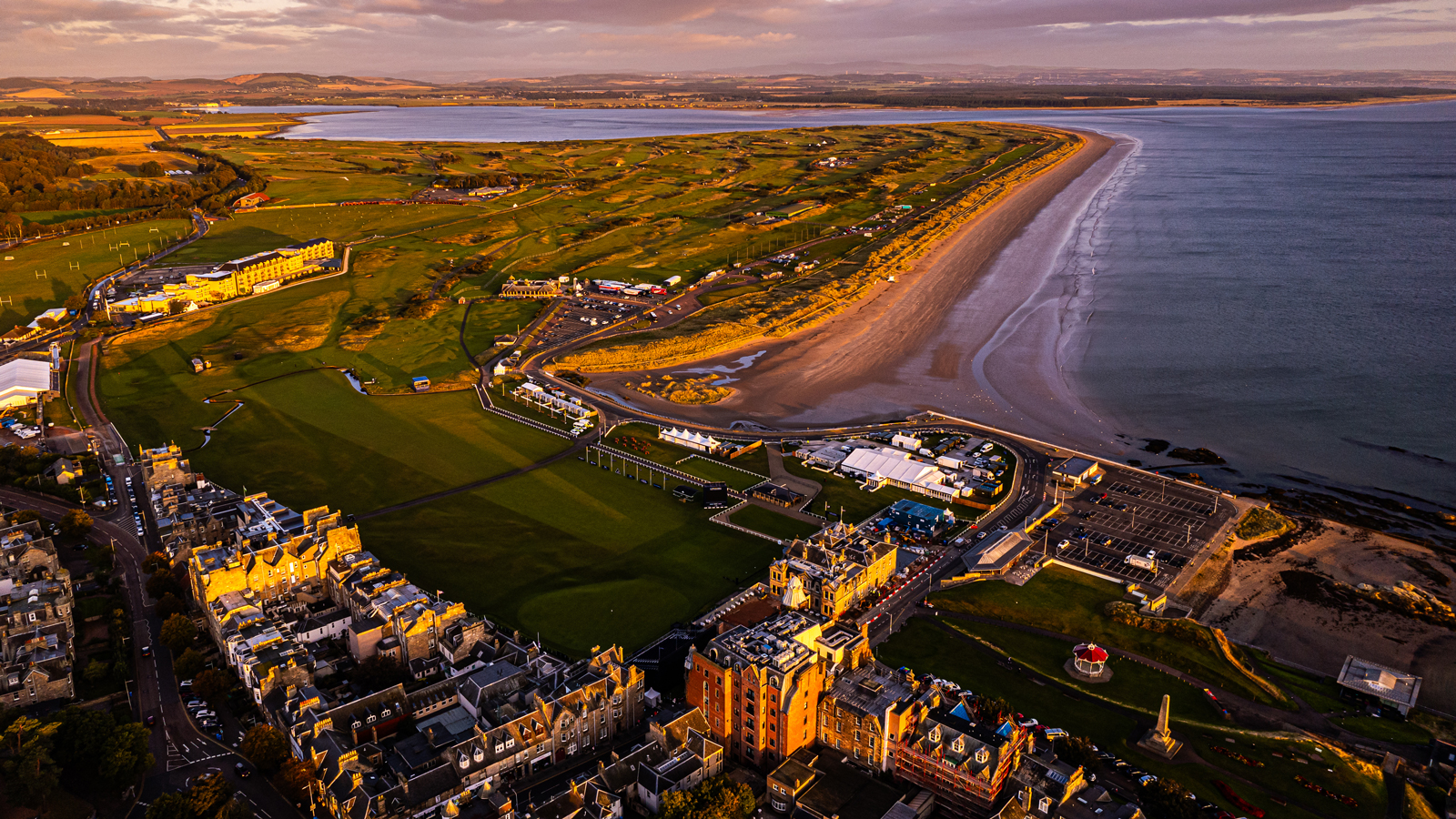 An aerial shot of St Andrews' Old Course