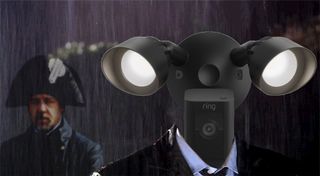 A meme of a Ring Floodlight Cam standing in the rain
