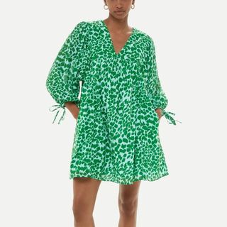 Green leopard print mini summer dress