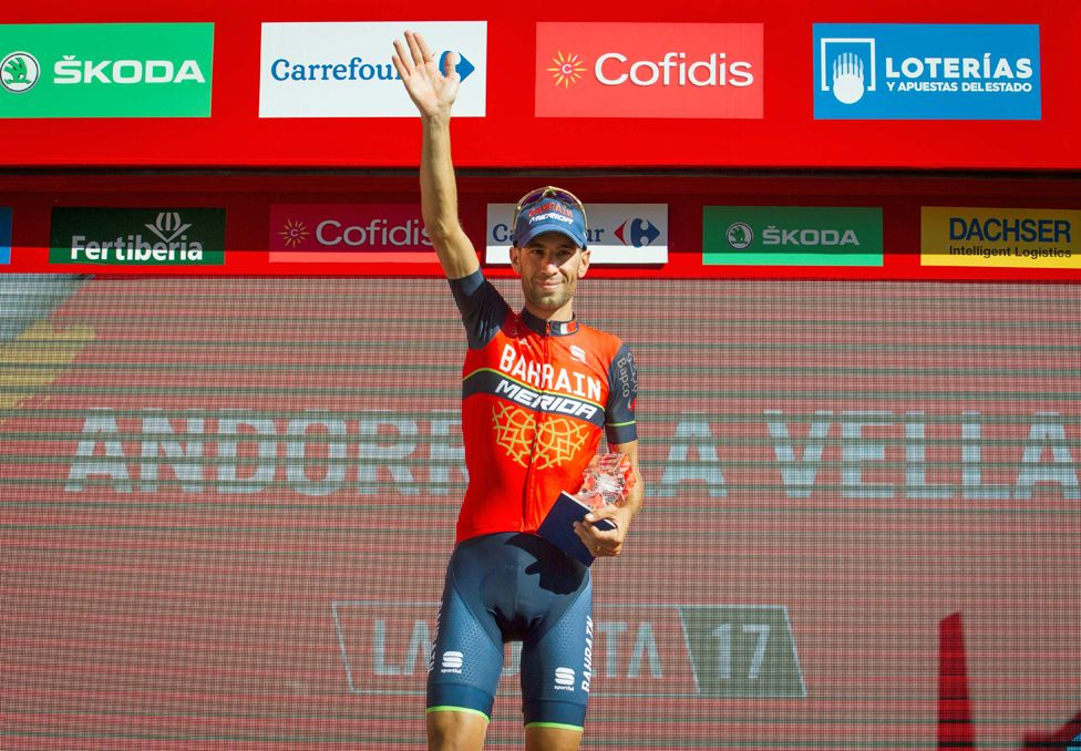 Vincenzo Nibali (Bahrain Merida) on the podium