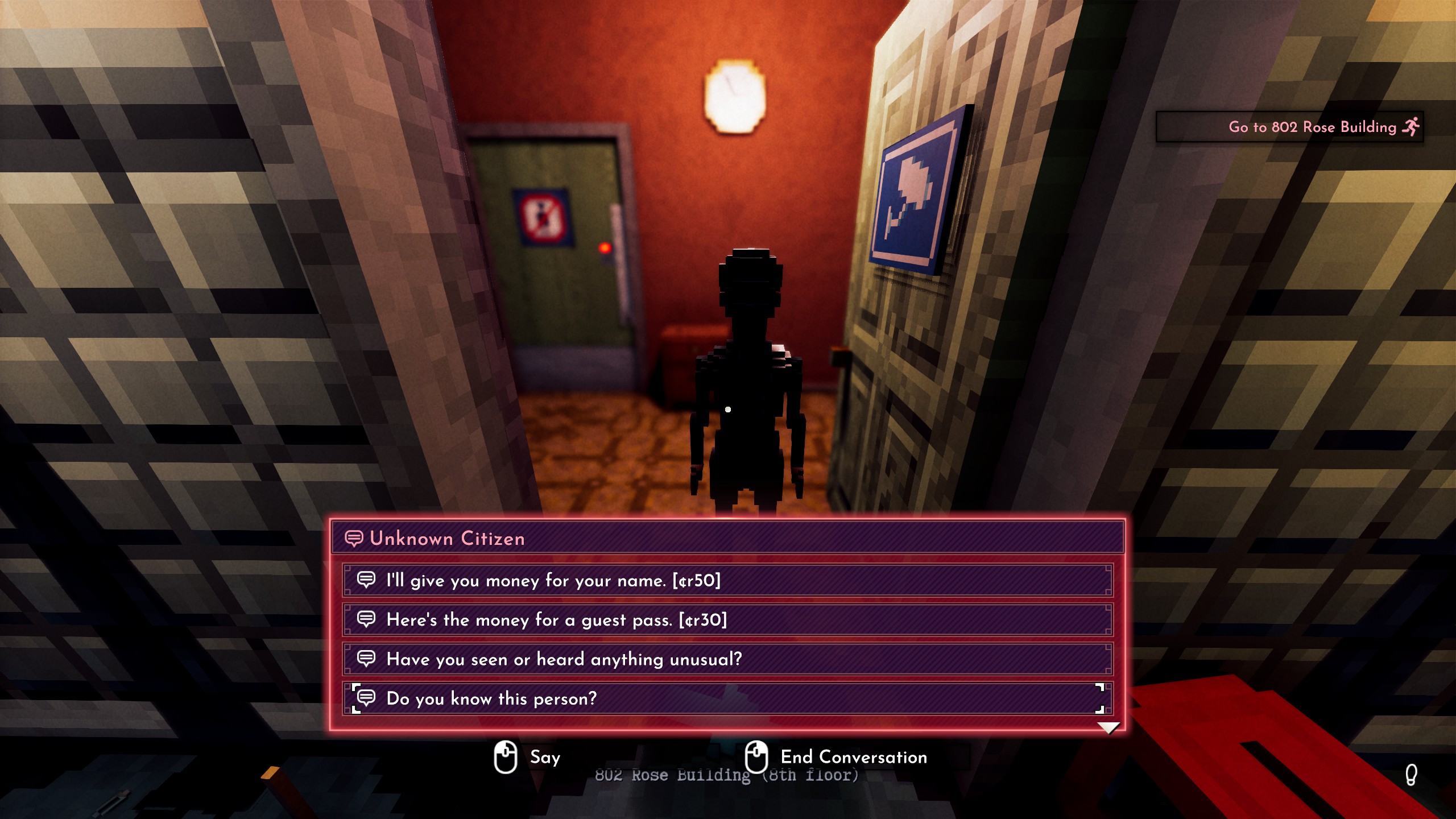 Interrogating an unnamed citizen in a doorway in Shadows of Doubt.