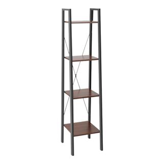 A black and brown shelving unit