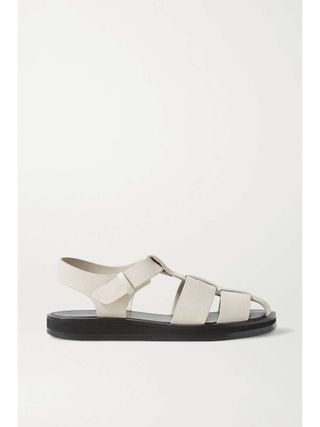 white fisherman sandals with black sole