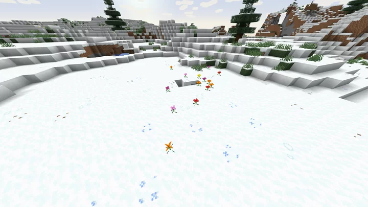 best minecraft texture packs - justimm's vanilla additions - snowy biome with small flowers