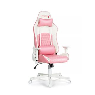 A white and pink gaming chair