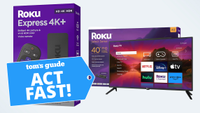 Roku TV and streaming device silons on blue background with Act Fast badge