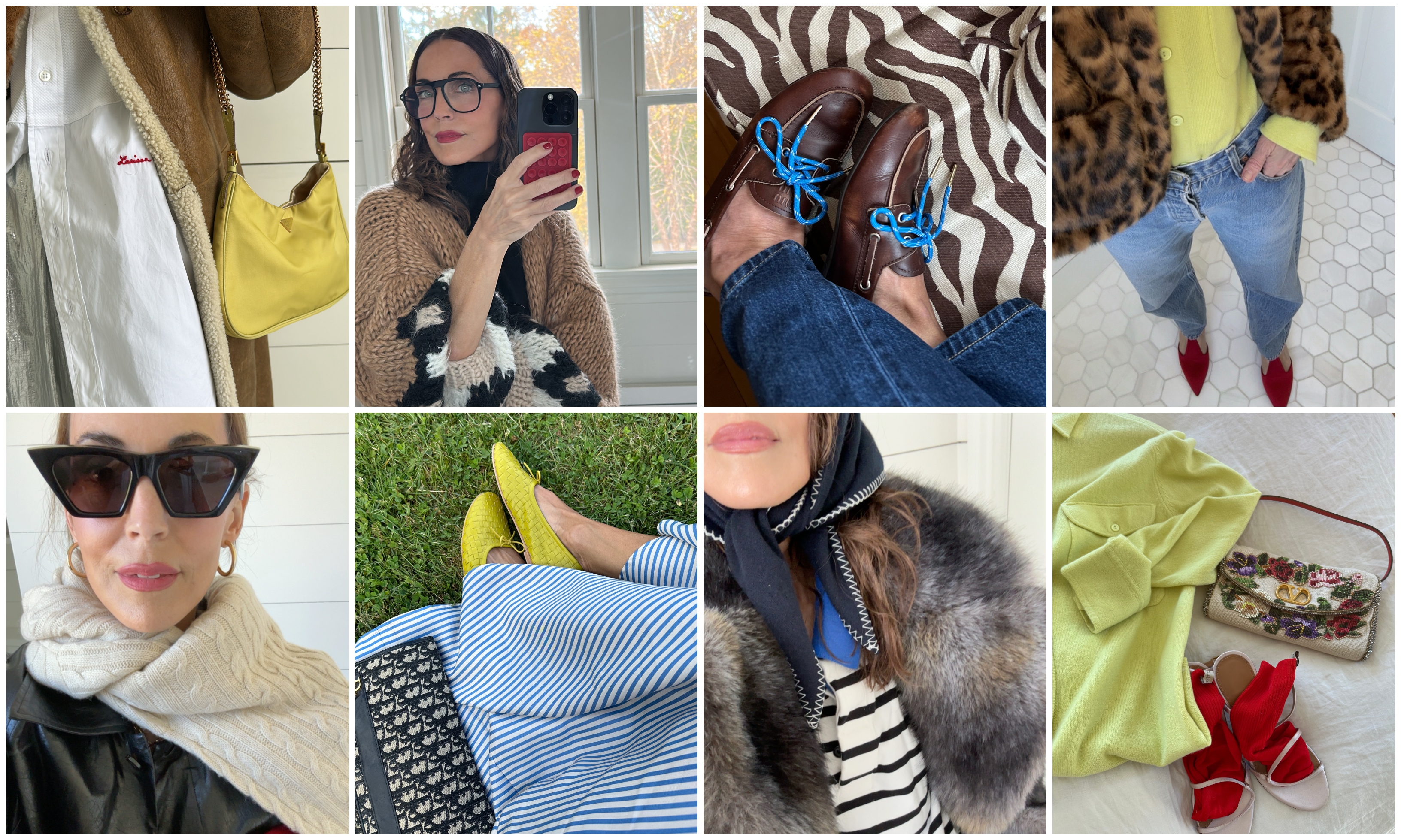 Collage of Larissa Mills' color pop outfits for spring