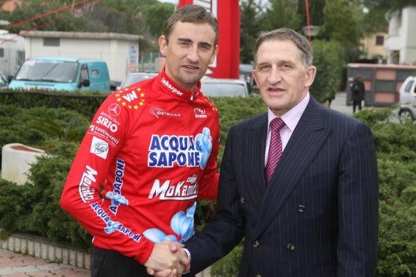 Frank Vandenbroucke poses with Freddy Maertens at the launch of Aqua &amp; Sapone in 2007.