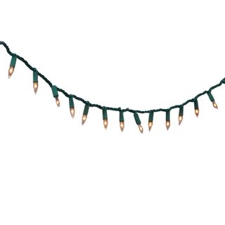 Warm LED Christmas lights on green wire