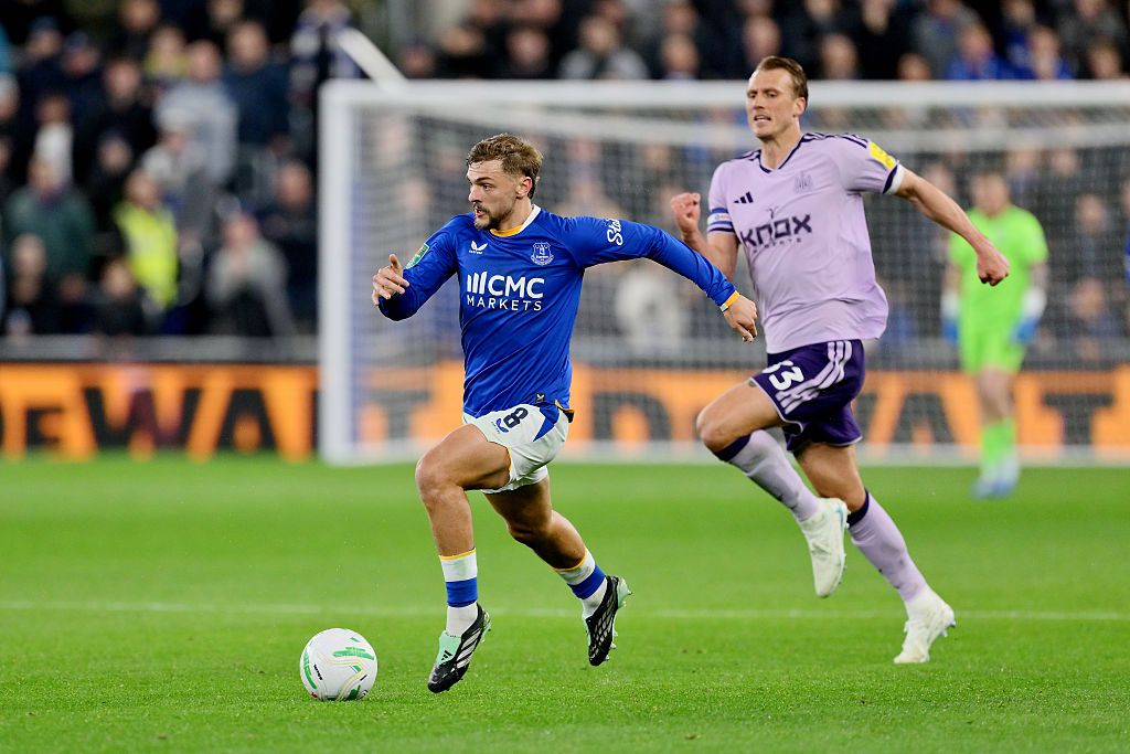 LIVERPOOL, ENGLAND - OCTOBER 29: Kiernan Dewsbury-Hall of Everton during the Carabao Cup Fourth Round match between Everton and Newcastle United at Hill Dickinson Stadium on October 29, 2026 in Liverpool, England. (Photo by Tony McArdle/Eveton FC via Getty Images)