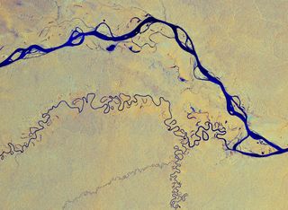The Copernicus Sentinel-1 satellite captured this image of the Amazon River snaking its way through the Amazon rainforest in South America from space. The colors in this image come from two polarizations from the Copernicus Sentinel-1 radar mission which have been merged into one image.