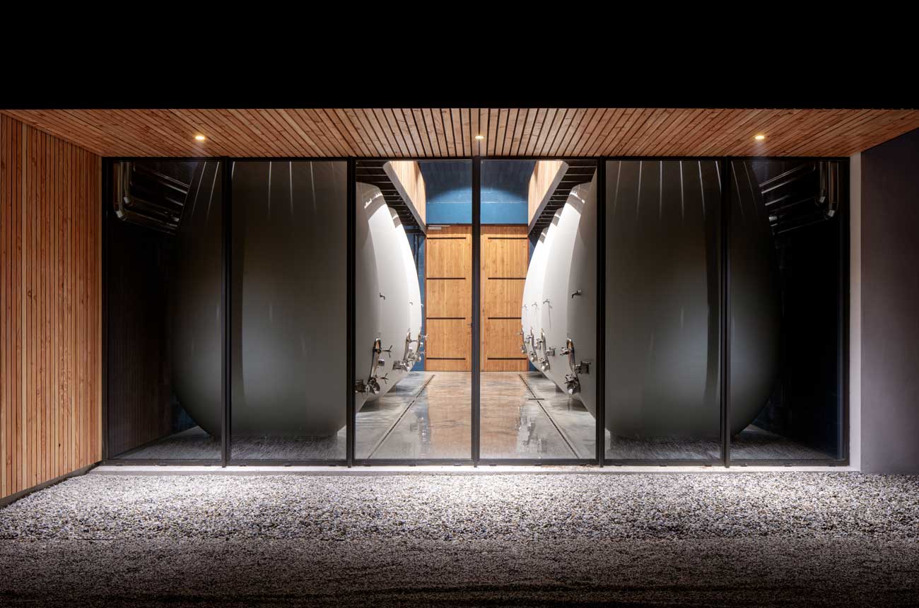 Egg-shaped fermenters at Maison Lineti Distillery