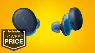 the sony wf-xb700 earbuds in navy