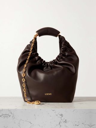 Squeeze Small Chain-Embellished Gathered Leather Shoulder Bag