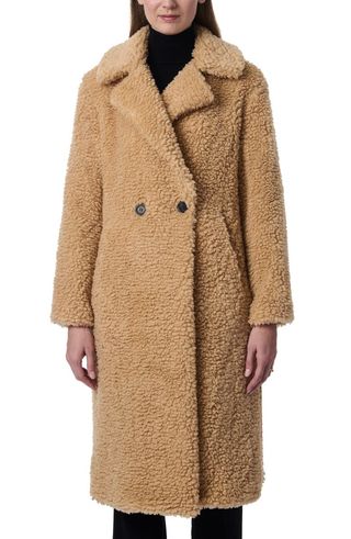 Faux Shearling Double Breasted Longline Coat