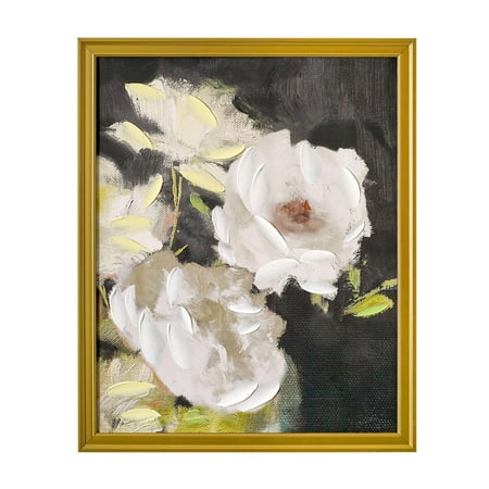 Beautiful Hand Painted Romantic White Florals Gold Wood Framed Canvas Wall Art by Drew Barrymore 16 X 20