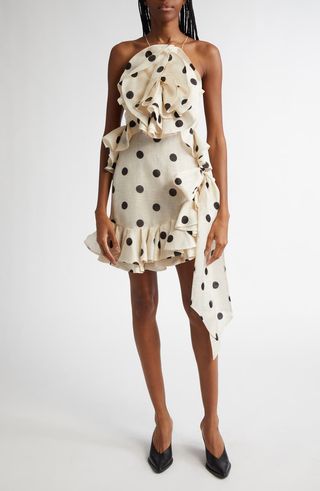 Polka Dot Ruffle Linen Minidress