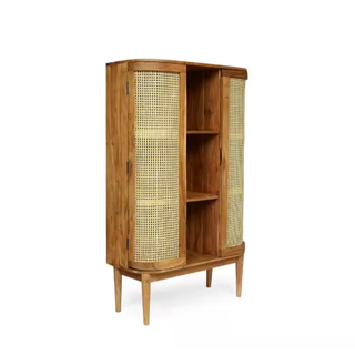 cane and acacia wood bookshelf