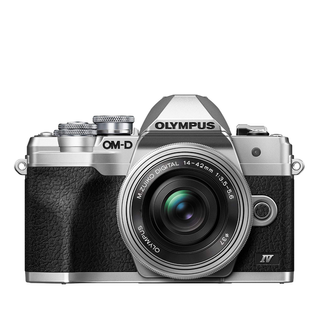 Olympus OM-D E-M10 Mark IV camera on a white background
