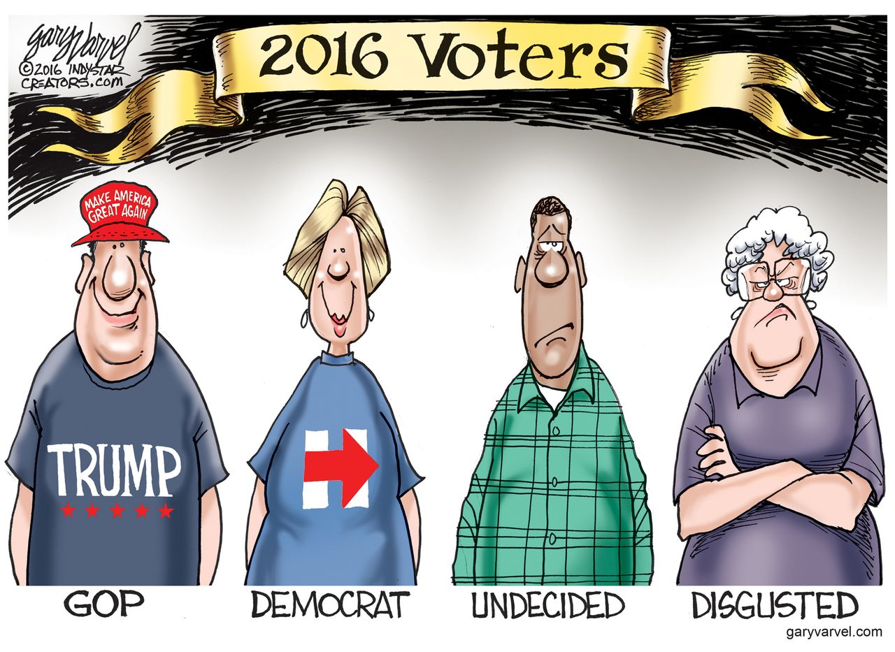 Political cartoon U.S. 2016 election voters