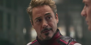 robert downey jr.'s tony stark talking to captain america in avengers endgame