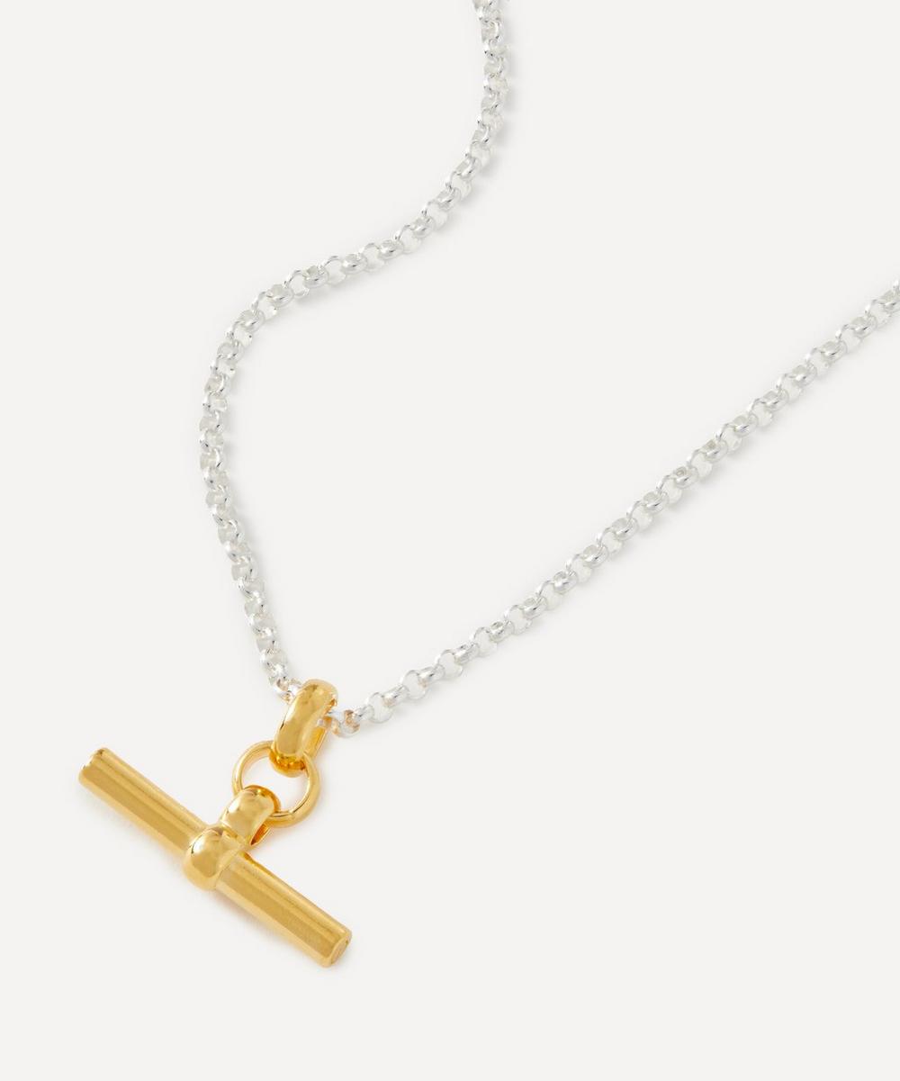 Mixed Metal T-Bar Pendant Necklace