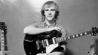 Guitarist Alex Lifeson of Canadian progressive rock band Rush at a guitar endorsement event in London, June 1980.