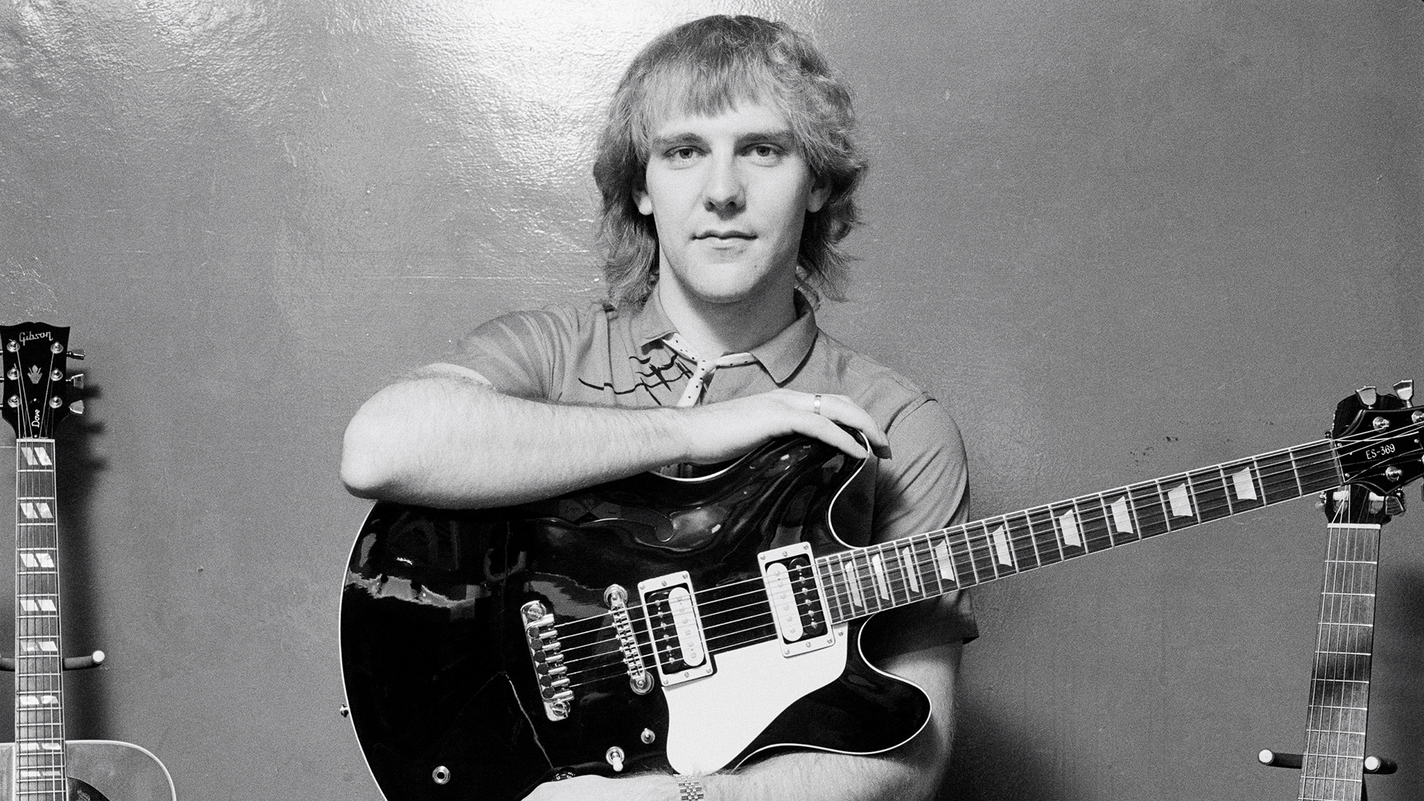Guitarist Alex Lifeson of Canadian progressive rock band Rush at a guitar endorsement event in London, June 1980.