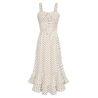 GRACE KARIN, Beige Polka Dots Maxi Dress