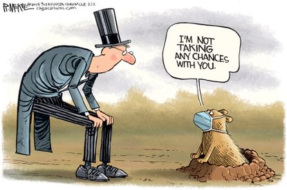 Political cartoon U.S. Groundhog Day flu sick