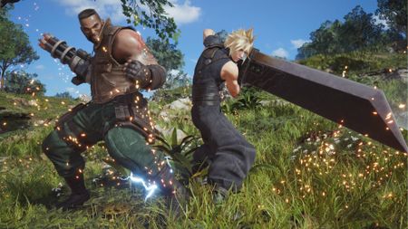 Final Fantasy VII Rebirth screenshot showing Barret and Cloud
