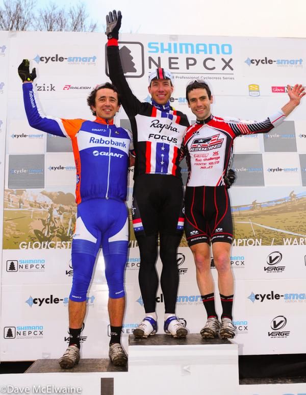 Men's podium (L to R) Adam Craig (Team Giant) 2nd, Jeremy Powers (Rapha Focus) 1st, Justine Lindine (Redline) 3rd
