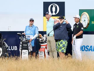 Jon Daly teeing off in a practice round at the Open Championship 2024