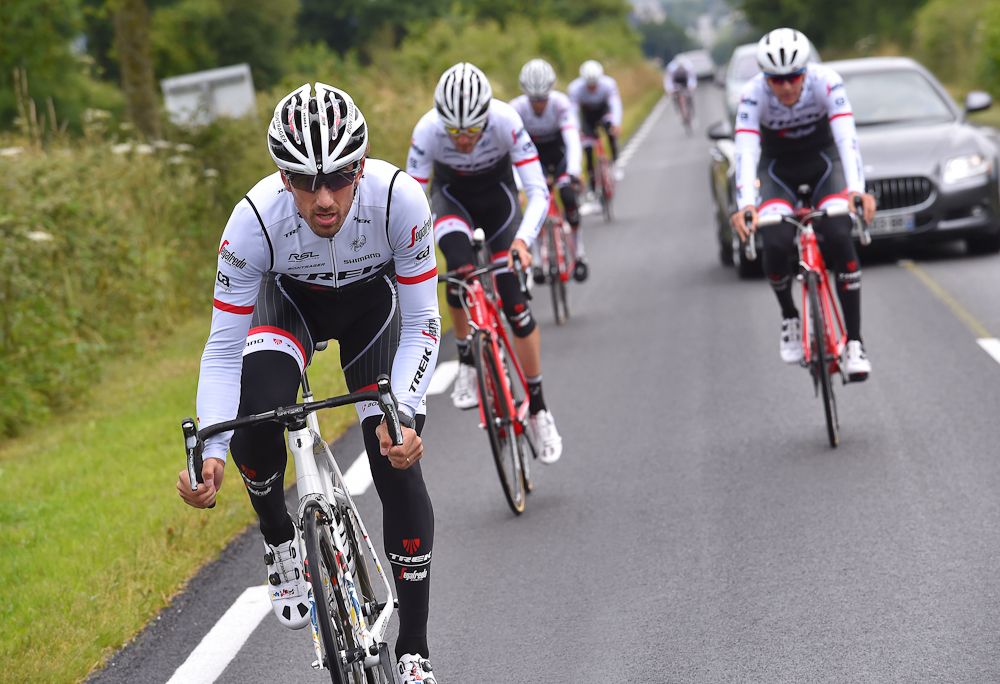 Fabian Cancellara stretches his legs with Trek-Segafredo the day before the Tour de France.