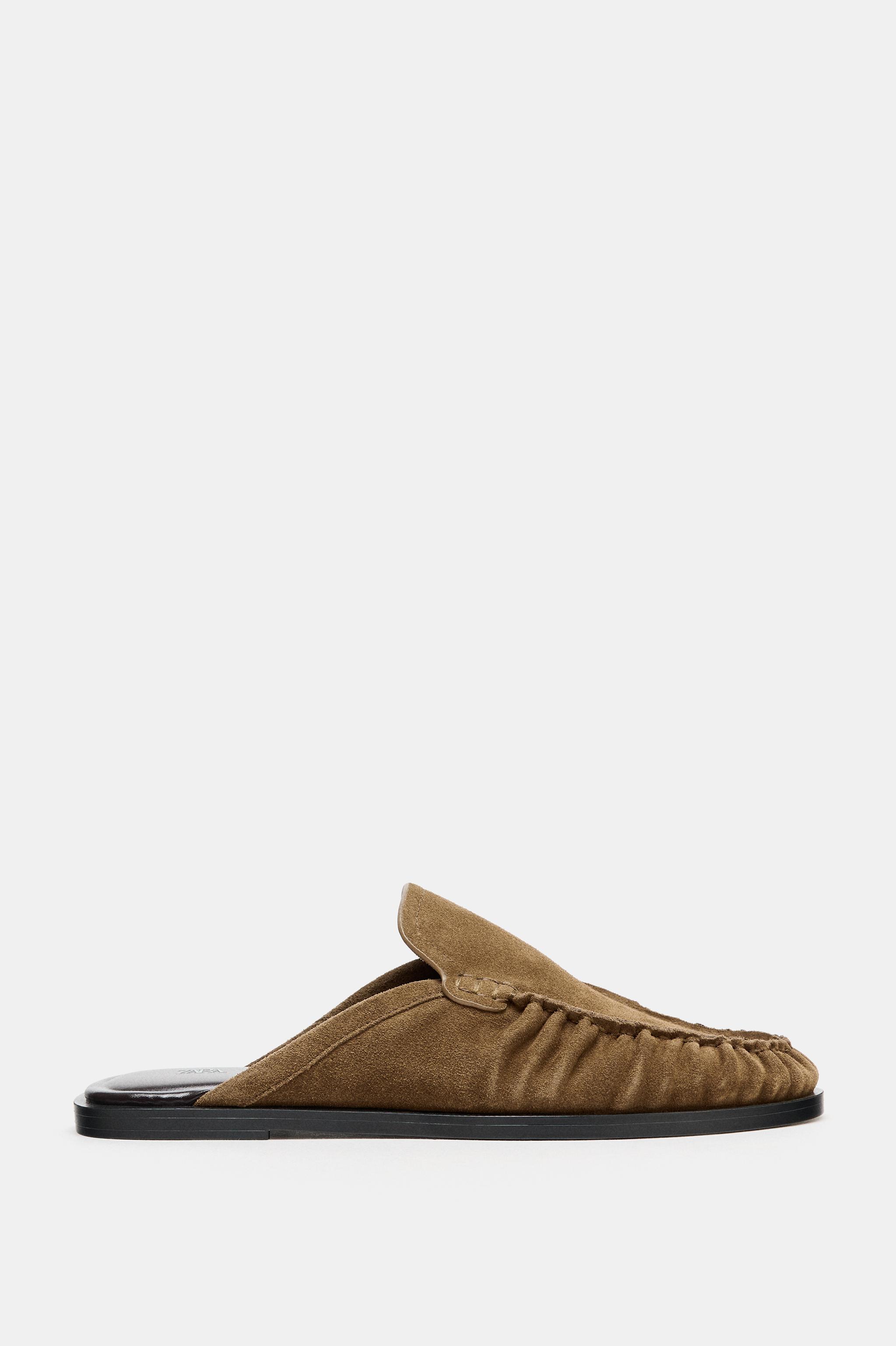 Split Leather Open Back Loafers