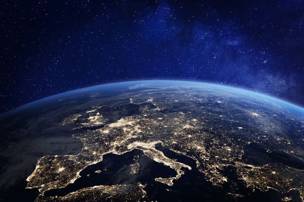 3D rendering of Earth showing Europe at night. 