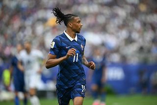 France's forward Michael Olise reacts during the 2026 World Cup Group I football match between France and Iraq at the Philadelphia Stadium