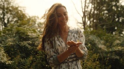 Kate Middleton wears a flowy, patterned dress in her video announcing the end of her cancer treatment