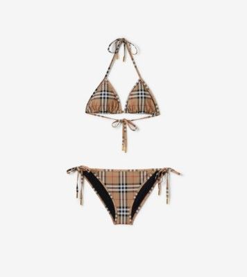 Check Triangle Bikini in Archive Beige Yellow - Women, Nylon | Burberry® Official