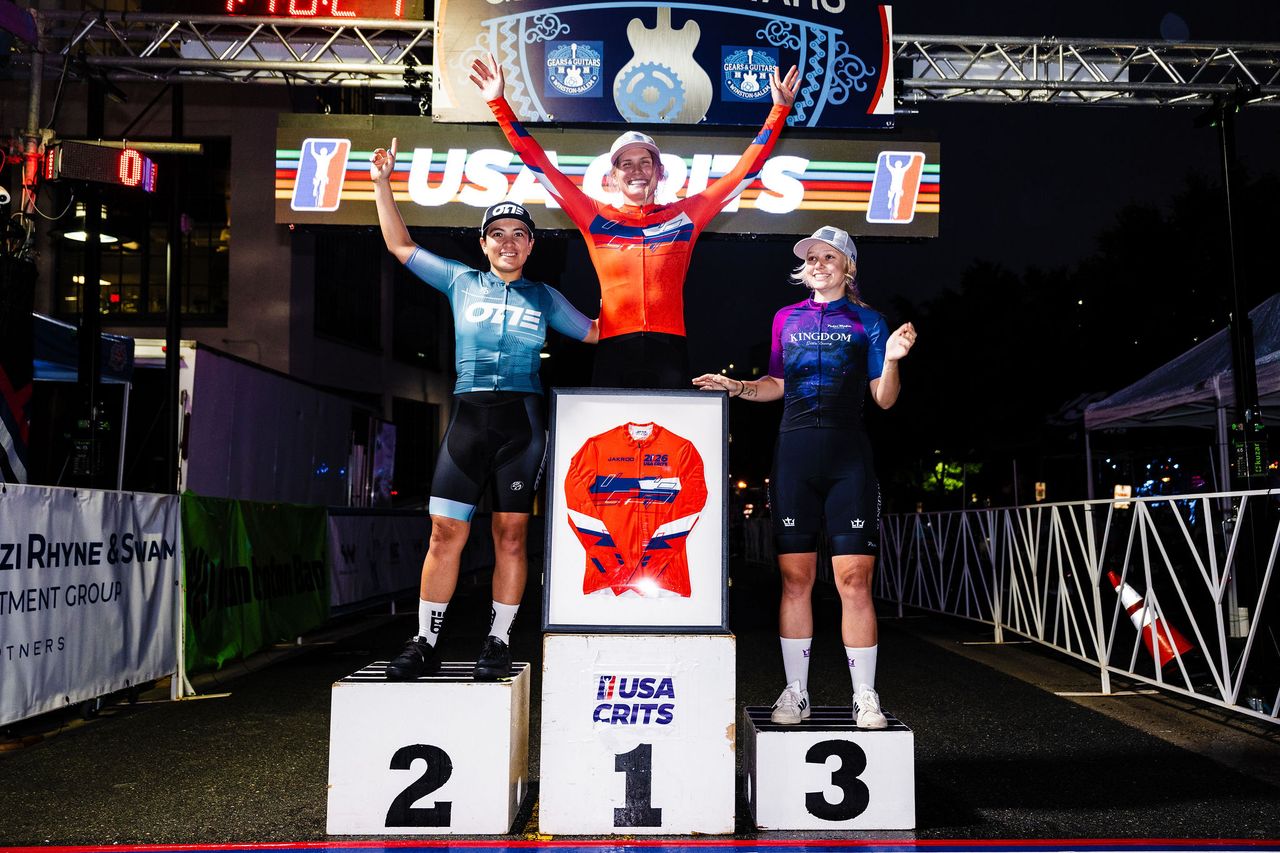 Top 3 women for USA Crits 2026 (l-r): Elizabeth Casta&ntilde;o second, Liza Ray first and Elizabeth Harden third