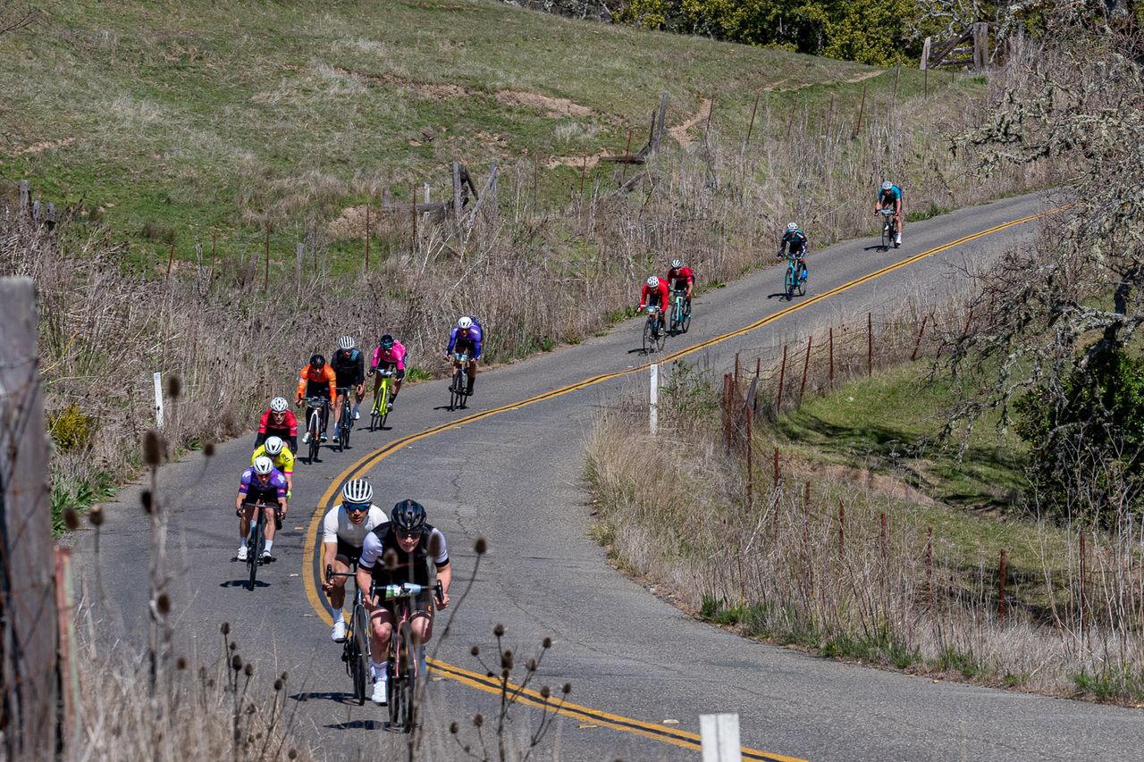 Riders tackle a descent