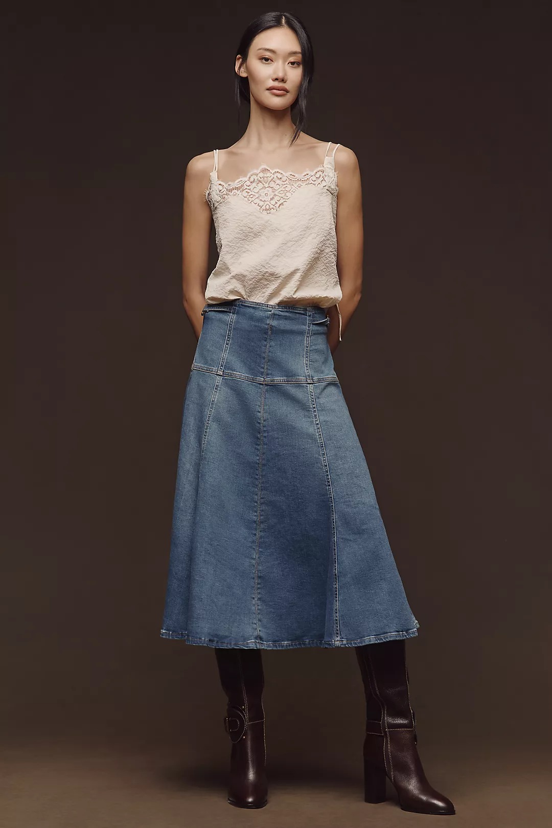 Anthropologie, Maeve Waisted Denim Maxi Skirt