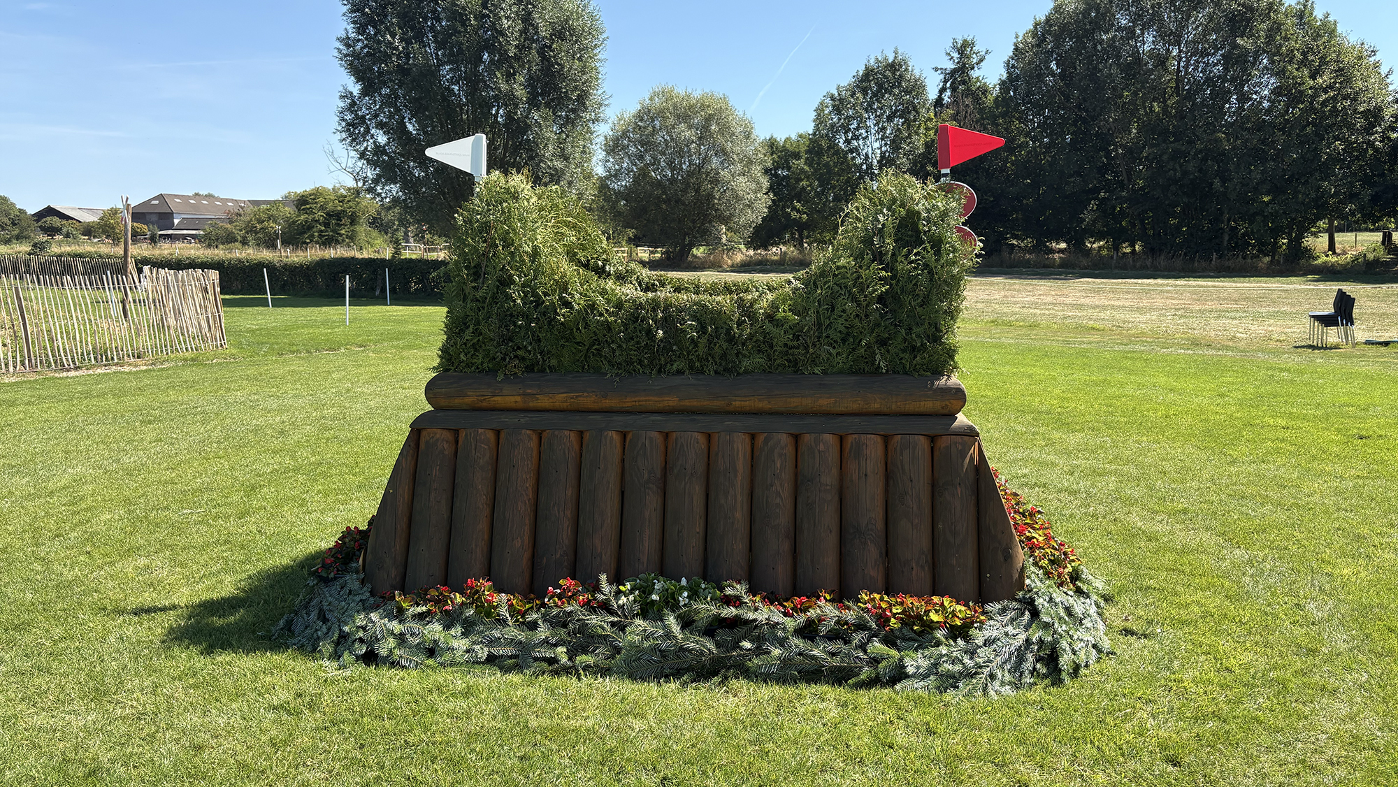 A box topped with brush on the eventing World Championships cross-country course