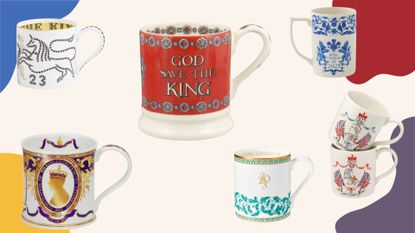 A composite image of several of the best King Charles coronation mugs in 2023.