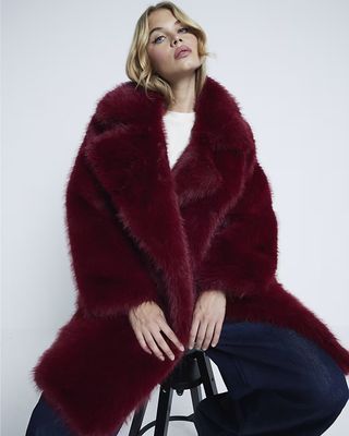 River Island Faux Fur Mid Length Coat