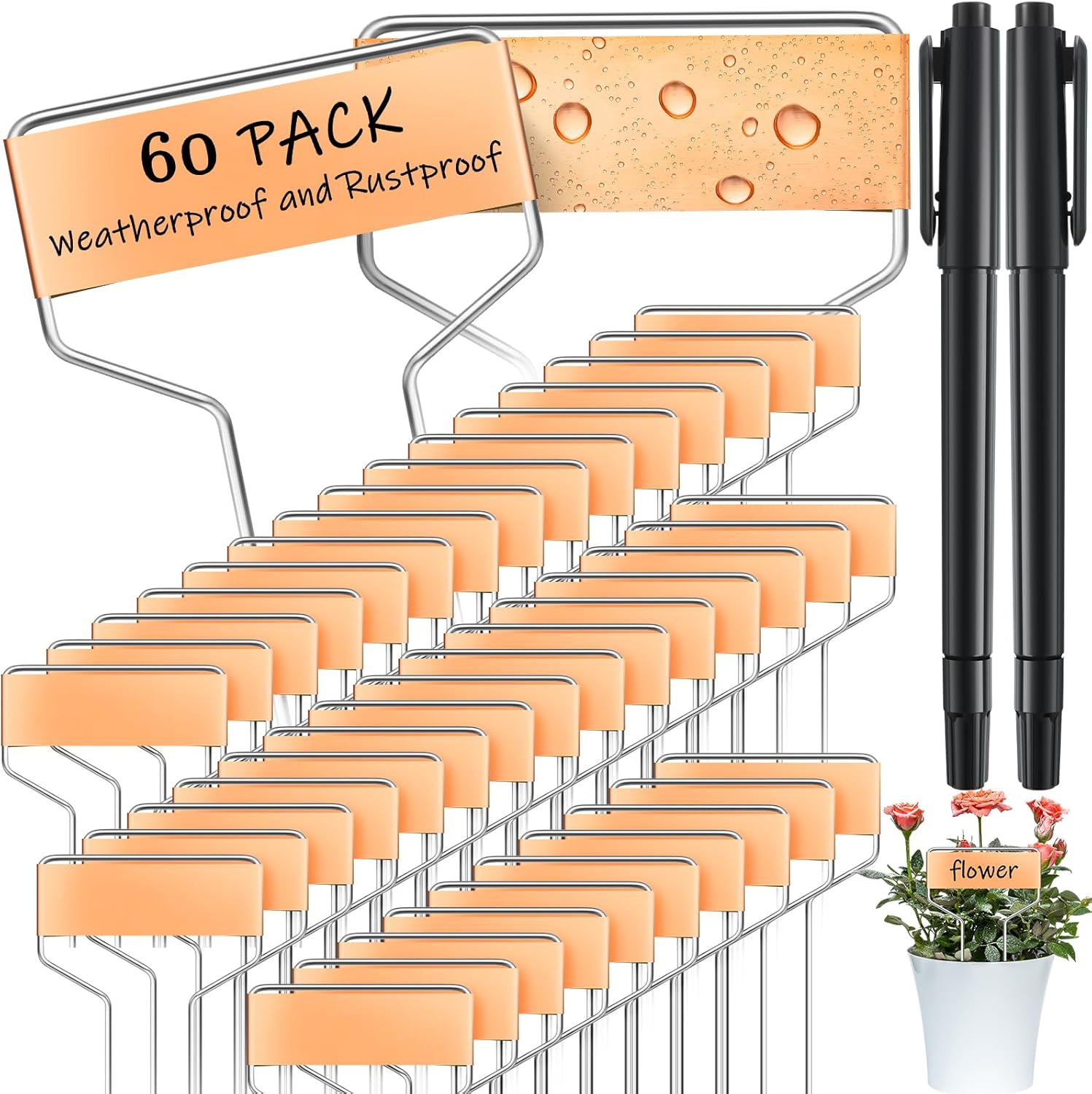 Moxweyeni 60 Pcs Metal Garden Tags Plant Labels for Garden Waterproof Plant Markers With 2 Permanent Pen Planting Nursery Tags Reusable Labels Stake for Plants (copper,4 Inch)