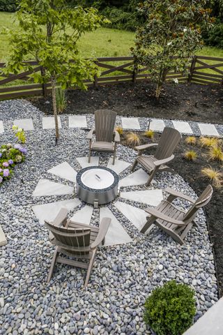 fire pit seating with Adirondack chairs