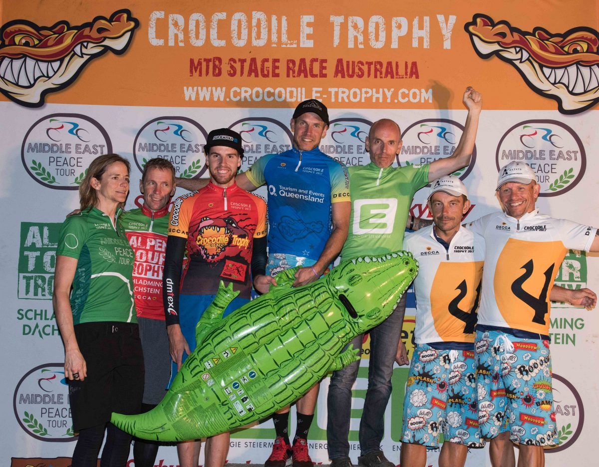 2017 classification winners: l-r: Daniela Erni Ruoss (Amateur women), Erik Dekker (Amateur), Leandre Bouchard (Overall winner), Daniel Beresford (Best Australian), Peter Urdl (Best Austrian), Bart Duraj and Brendon Skerke (Best Team)