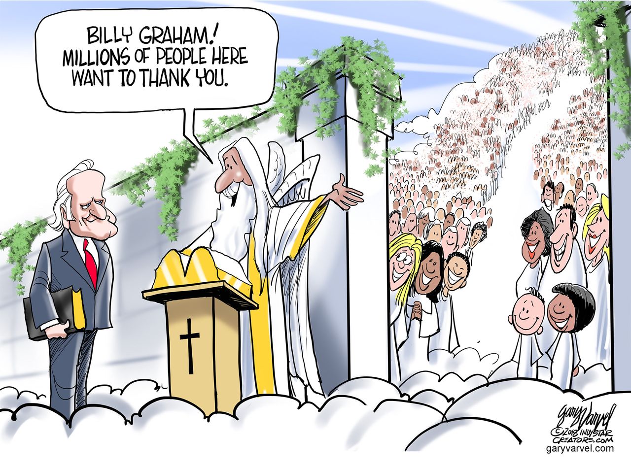 Political cartoon U.S. Billy Graham death