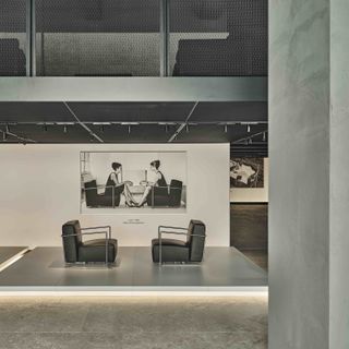 Installation view of Flexform photography and furniture exhibition in Milan showroom